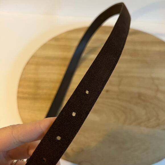 Vintage 90s Brown Vegan Leather Golden Buckle Belt Size Small - Medium - Picture 3 of 8